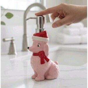 New Merry Christmas Dog Pink Poodle W/ Red Bow & Hat Girly Soap Dispenser Decor